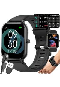 NoName - Smartwatch zegarek damski męski gumowy pasek sport bluetooth rozmowy czarny. Rodzaj zegarka: smartwatch. Kolor: czarny. Materiał: guma. Styl: sportowy #1