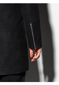 Ombre Clothing - Płaszcz męski na krój ramoneski - czarny V1 C537 - XL. Kolor: czarny. Materiał: poliester #2