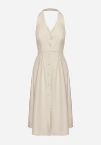 Born2be - Biała Sukienka na Szyję z Ozdobnymi Guzikami Folorea. Kolor: biały #3