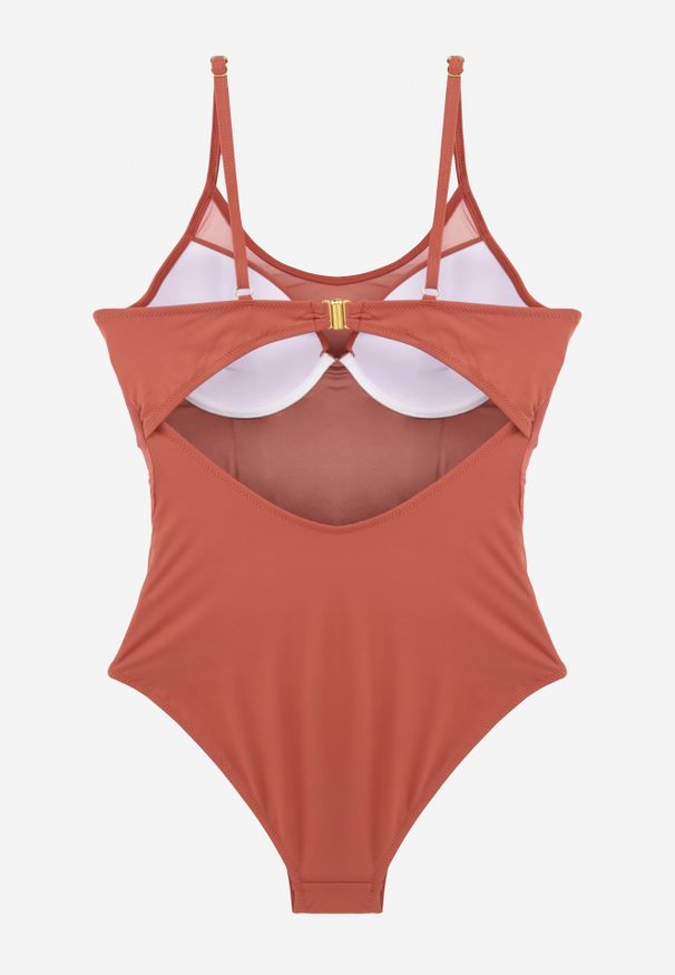 Renee - Różowy Jednoczęściowy Strój Kąpielowy z Siateczką i Wycięciem na Plecach Xenneth. Kolor: różowy