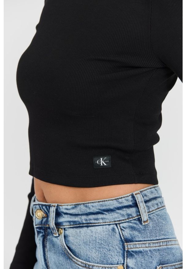Calvin Klein - CALVIN KLEIN Czarny damski krótki golf. Typ kołnierza: golf. Kolor: czarny. Materiał: materiał, bawełna, elastan. Długość: krótkie. Styl: elegancki