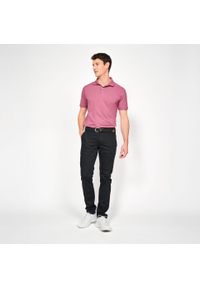INESIS - Koszulka polo do golfa z krótkim rękawem męska Inesis MW500. Typ kołnierza: golf, polo. Kolor: fioletowy. Materiał: bawełna, materiał, poliester. Długość rękawa: krótki rękaw. Długość: krótkie. Wzór: ze splotem. Styl: klasyczny