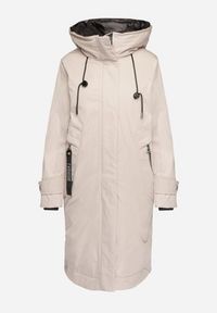 Born2be - Beżowa Pudełkowa Kurtka Typu Parka z Kapturem i Kieszeniami Kaithraea. Typ kołnierza: kaptur. Kolor: beżowy. Materiał: jeans. Sezon: zima. Styl: klasyczny, elegancki #2