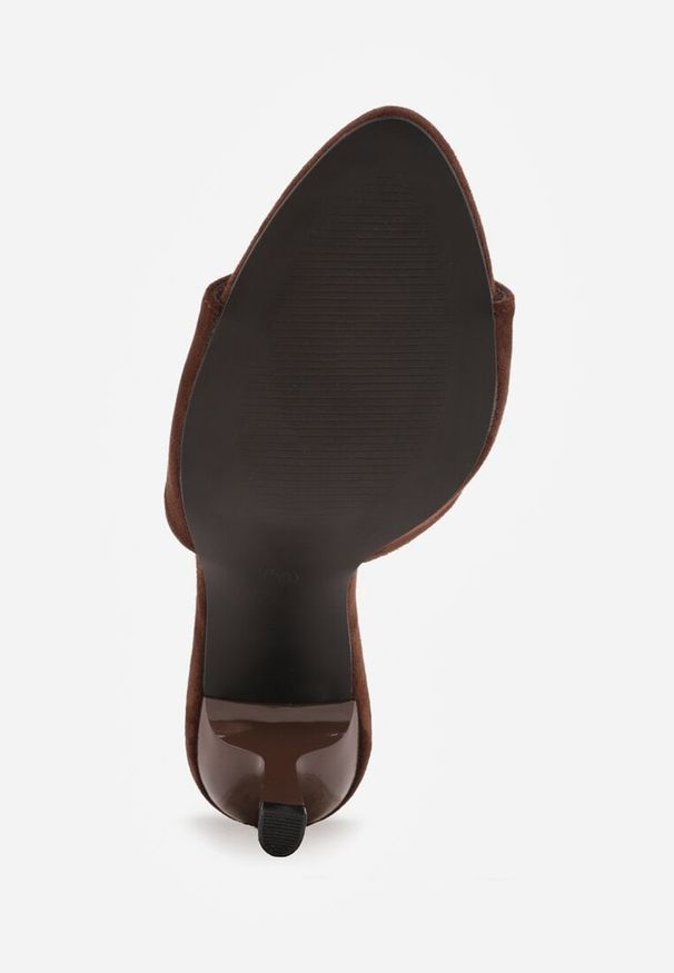 Renee - Brązowe Klapki na Geometrycznej Szpilce z Wyciętą Cholewką Iolaris. Kolor: brązowy. Wzór: geometria. Obcas: na obcasie. Wysokość obcasa: średni