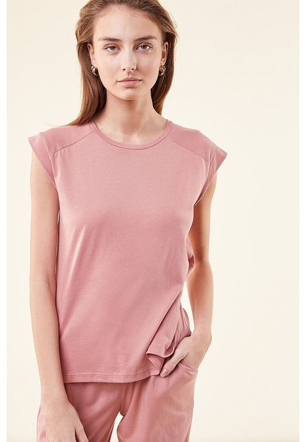 Etam t-shirt piżamowy Gam kolor różowy. Kolor: różowy. Długość: krótkie