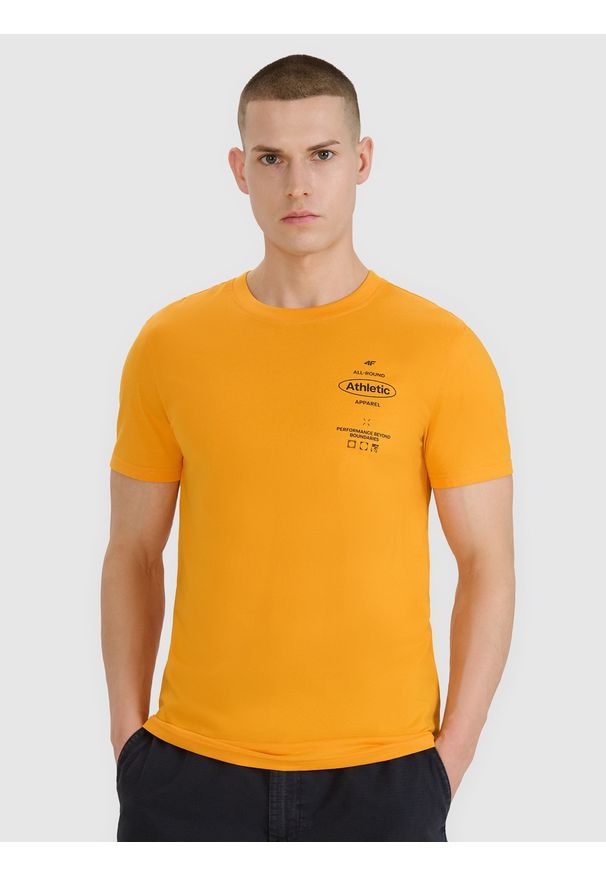 4f - 4F T-shirt regular z nadrukiem męski - pomarańczowy XL. Okazja: na co dzień. Kolor: pomarańczowy. Materiał: dzianina, bawełna, jersey. Długość rękawa: krótki rękaw. Długość: krótkie. Wzór: nadruk. Styl: klasyczny, sportowy, casual