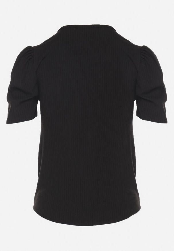 Born2be - Czarny T-shirt z Dekoltem w Serek Sunesse. Okazja: na co dzień. Typ kołnierza: dekolt w serek. Kolor: czarny. Materiał: jeans. Styl: casual, klasyczny