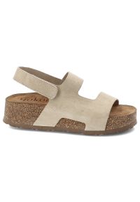 Sandały damskie Yokono, cholewka ze skóry naturalnej zamszowej z szerokimi paskami z zapięciem na rzep, beżowe, Wiwi-261 Ser Crudo. Okazja: na co dzień. Zapięcie: rzepy. Kolor: beżowy. Materiał: skóra, zamsz. Sezon: lato. Styl: wakacyjny, casual #7