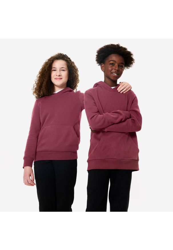 DOMYOS - Bluza dziecięca Domyos z kapturem. Typ kołnierza: kaptur. Kolekcja: plus size. Kolor: fioletowy. Materiał: materiał, bawełna. Sport: joga i pilates