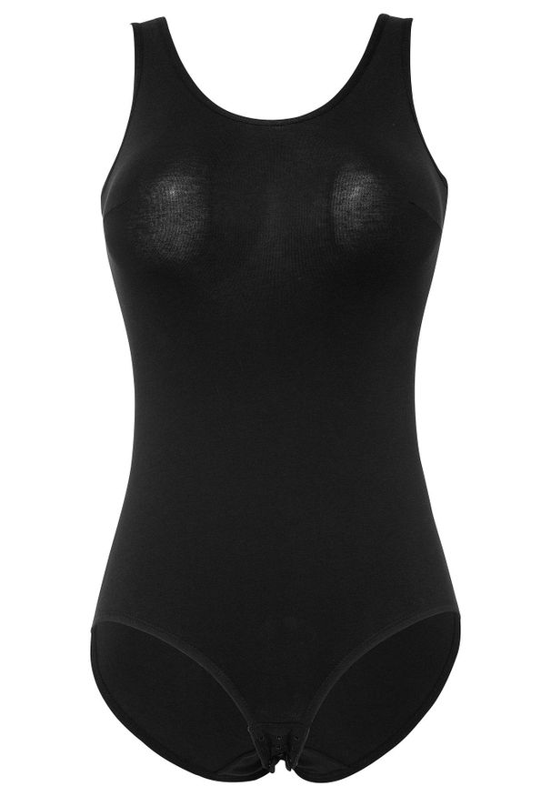 bonprix - Body bez fiszbinów, z bawełną. Kolor: czarny. Materiał: bawełna. Wzór: gładki