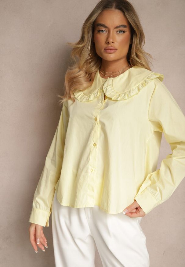Renee - Żółta Bawełniana Koszula z Ozdobnym Kołnierzykiem Rulinea. Okazja: na co dzień. Kolor: żółty. Materiał: bawełna. Styl: elegancki, casual