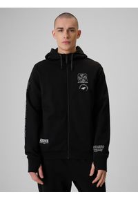 4f - 4F Bluza dresowa relaxed z kapturem męska - czarna M. Typ kołnierza: kaptur. Kolor: czarny. Materiał: dresówka. Wzór: nadruk. Styl: sportowy #1