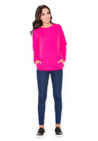 Katrus - Różowa Długa Casualowa Bluza z Wsuwanymi Kieszeniami. Okazja: na co dzień. Kolor: różowy. Materiał: bawełna, elastan. Długość: długie. Styl: casual #1