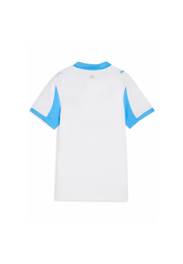 Puma - Damska koszulka domowa Olympique Marsylia 25/26 PUMA White Bleu Azur Blue. Kolor: biały, wielokolorowy, niebieski