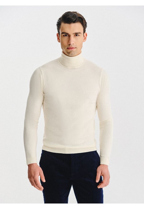 Pako Lorente - PAKO LORENTE - Biały gładki golf męski. Typ kołnierza: golf. Kolor: niebieski, biały, czarny, zielony. Materiał: poliamid, bawełna, elastan. Wzór: gładki. Sezon: jesień