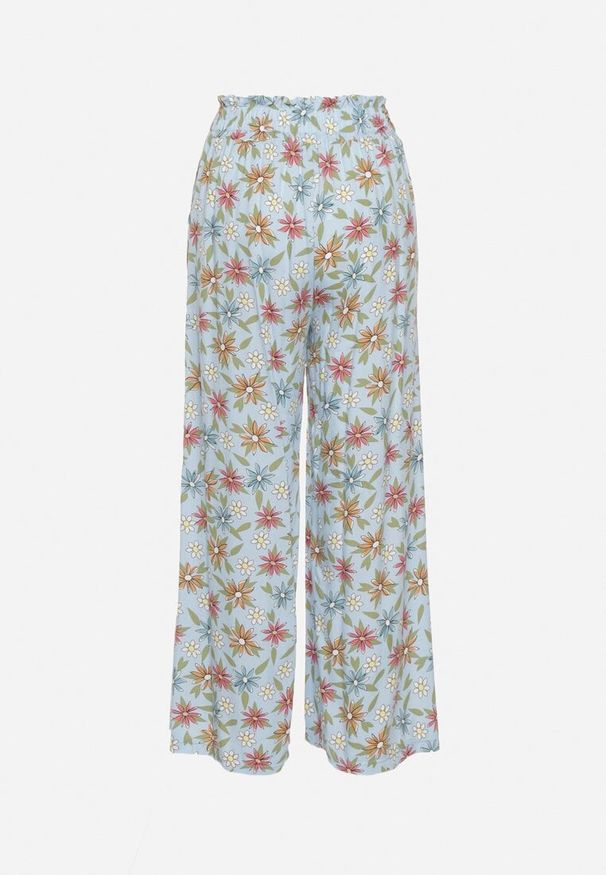 Born2be - Jasnoniebieskie Bawełniane Spodnie z Szerokimi Nogawkami i Gumką w Pasie Lopalia. Okazja: na co dzień, na plażę, na spacer. Kolor: niebieski. Materiał: bawełna. Styl: wakacyjny, casual