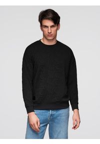 Ombre Clothing - Męska bluza RELAXED FIT z tłoczonymi literami – czarna V1 - Rozmiar: XL. Kolor: czarny. Materiał: materiał, dzianina, bawełna