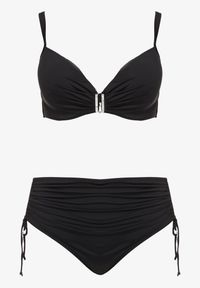 Born2be - Czarne Bikini Biustonosz z Marszczeniem i Majtki Figi ze Ściągaczami Kinevia. Kolekcja: plus size. Kolor: czarny