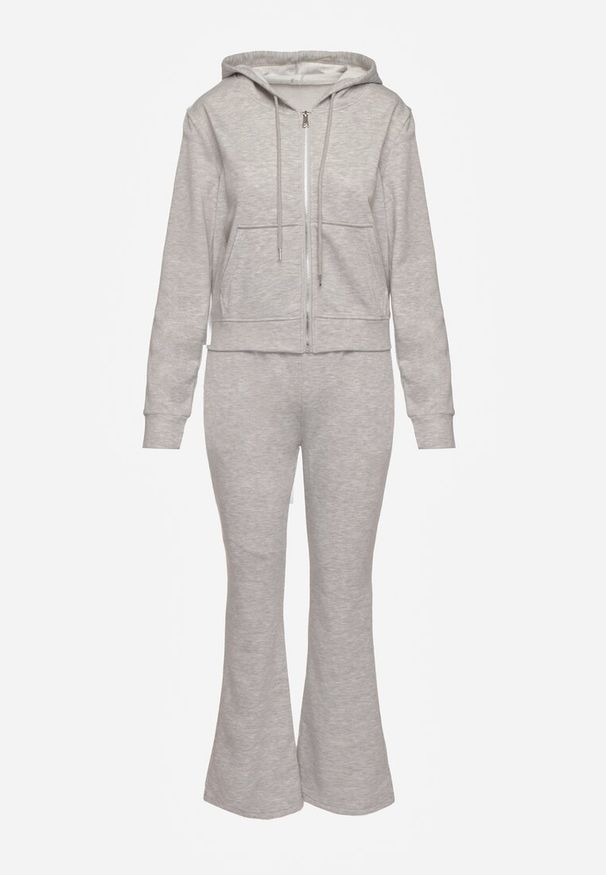 Renee - Jasnoszary Komplet Dresowy z Bawełny Spodnie Dzwony i Rozpinana Bluza z Kapturem Auim. Kolor: szary. Materiał: bawełna, dresówka