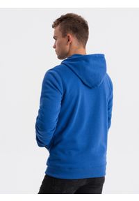 Ombre Clothing - Bluza męska rozpinana z kapturem BASIC - niebieska V9 OM-SSBZ-0118 - XXL. Typ kołnierza: kaptur. Kolor: niebieski. Materiał: bawełna, poliester #3