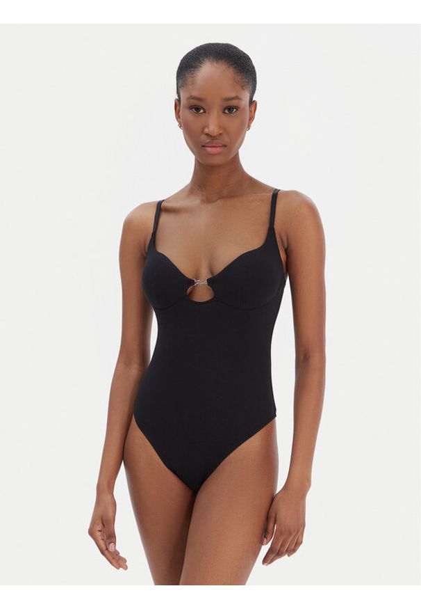 Karl Lagerfeld - KARL LAGERFELD Body B1W47049 Czarny Slim Fit. Typ kołnierza: dekolt w karo. Kolor: czarny. Materiał: bawełna