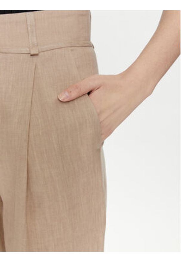 Marella Spodnie materiałowe Ilsa 2413131194 Beżowy Relaxed Fit. Kolor: beżowy. Materiał: len