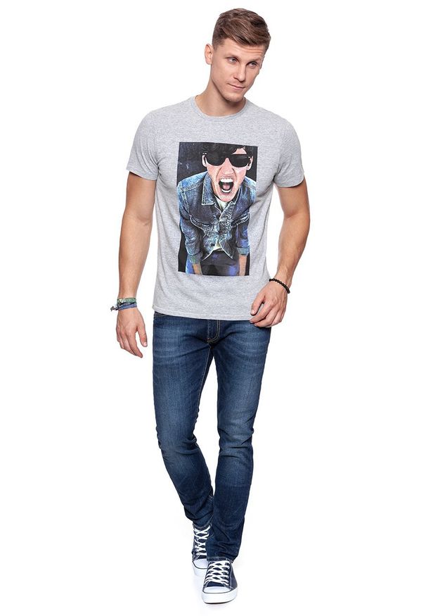 Lee - LEE T SHIRT PHOTO TEE GREY MELE L65UAI37. Wzór: melanż