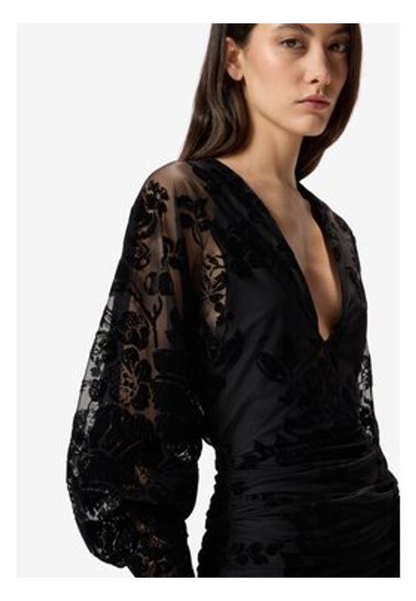 Pinko - PINKO Sukienka Roulette dress tulle stampa flock Czarny Slim Fit. Kolor: czarny