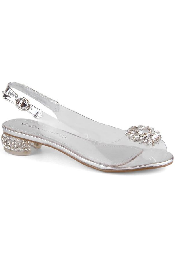 POTOCKI - Transparentne sandały damskie z cyrkoniami srebrne Potocki WS43301 srebrny. Kolor: srebrny