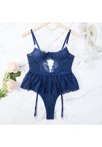 Intica - Body z koronką idealne na specjalne okazje Youngmi. Kolor: niebieski. Materiał: koronka. Wzór: koronka