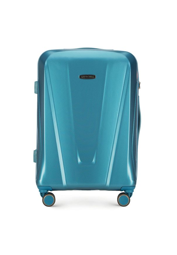 Wittchen - Średnia walizka z polikarbonu geometryczna. Kolor: niebieski. Materiał: guma. Wzór: geometria