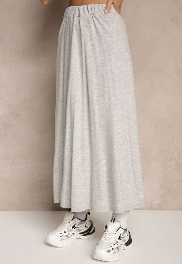 Renee - Szary Komplet z Wiskozą Spódnica i Bluzka Zdobiona Wiązaniem w Talii Davisavina. Kolor: szary. Materiał: wiskoza. Wzór: aplikacja