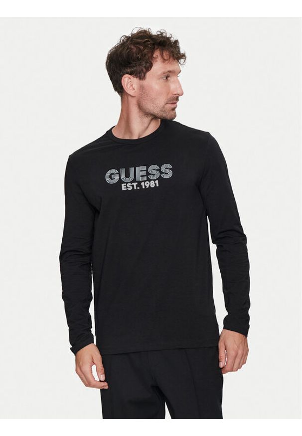 Guess Longsleeve M4YI33 J1314 Czarny Slim Fit. Kolor: czarny. Materiał: bawełna. Długość rękawa: długi rękaw