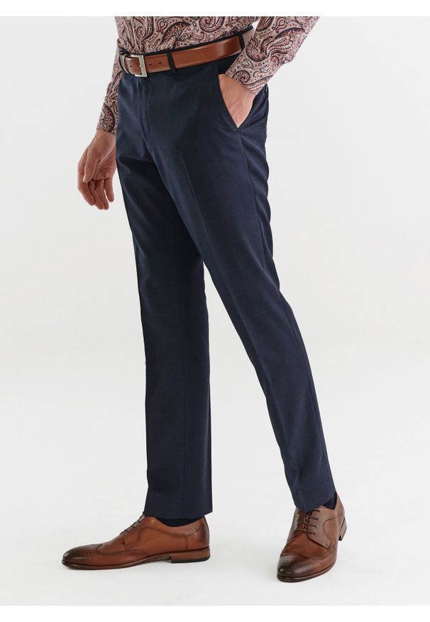 Pako Lorente - PAKO LORENTE – Spodnie garniturowe w kratę Windowpane. Materiał: wełna, poliester, lycra