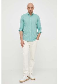 Polo Ralph Lauren koszula bawełniana męska kolor zielony regular z kołnierzykiem button-down. Typ kołnierza: button down, polo. Kolor: zielony. Materiał: bawełna. Długość rękawa: długi rękaw. Długość: długie. Wzór: gładki #2