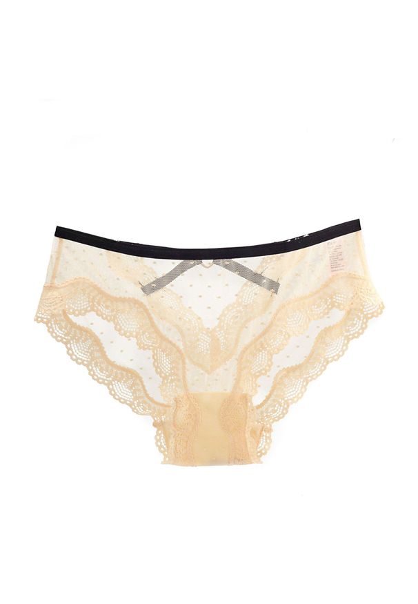 Intica - Majtki ażurowe z wycięciem na romantyczny wieczór Nailya. Kolor: beżowy. Materiał: tkanina, materiał. Wzór: ażurowy