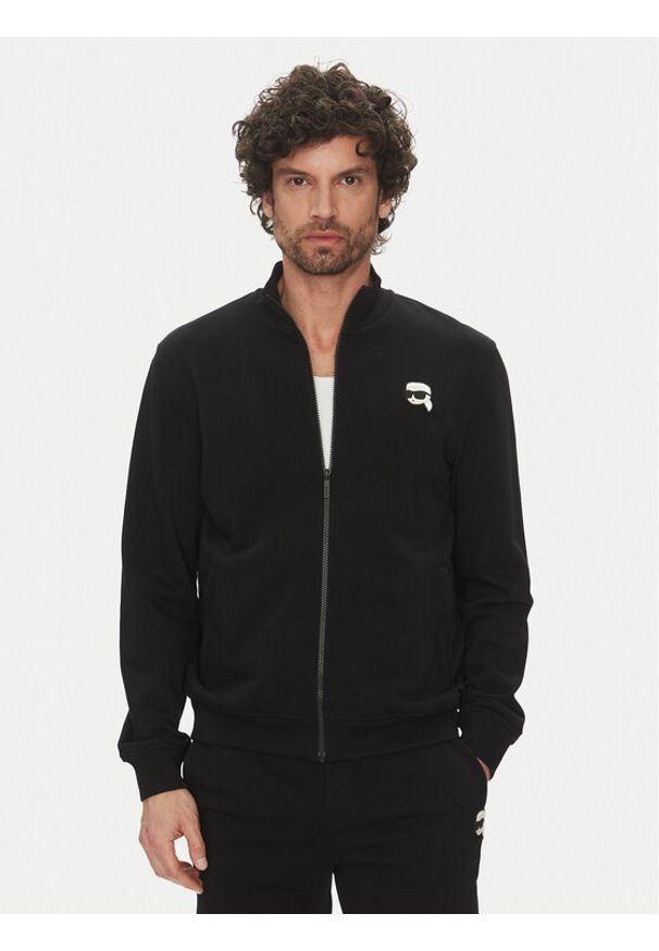 Karl Lagerfeld - KARL LAGERFELD Bluza 705712 500900 Czarny Regular Fit. Typ kołnierza: dekolt w karo. Kolor: czarny. Materiał: bawełna