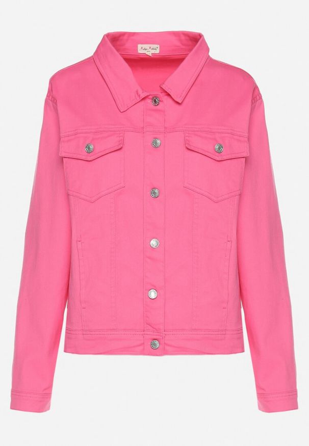 Born2be - Fuksjowa Bawełniana Kurtka Jeansowa z Metalowymi Guzikami Tanitha. Kolor: różowy. Materiał: bawełna, jeans