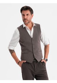 Ombre Clothing - Męska elegancka kamizelka w jodełkę SLIM FIT - grafitowa V2 - Rozmiar: M. Okazja: na spotkanie biznesowe, do pracy, na co dzień. Typ kołnierza: golf. Kolor: szary. Materiał: tkanina, wiskoza, poliester, materiał, elastan. Wzór: jodełka. Styl: elegancki #7