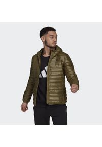 Adidas - Varilite Hooded Down Jacket. Kolor: zielony. Materiał: puch. Sport: turystyka piesza
