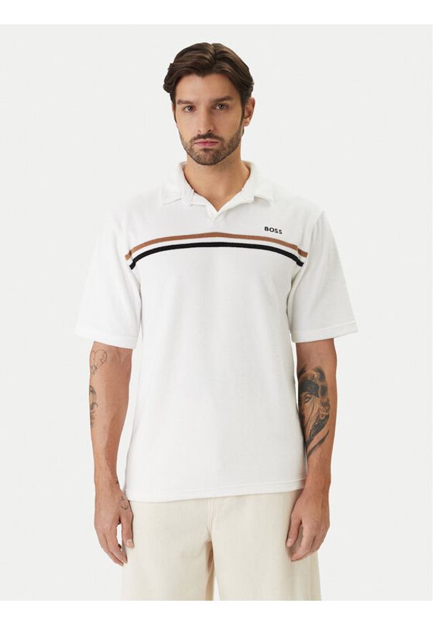 BOSS Polo Iconic 50561186 Biały Regular Fit. Typ kołnierza: polo. Kolor: biały. Materiał: bawełna