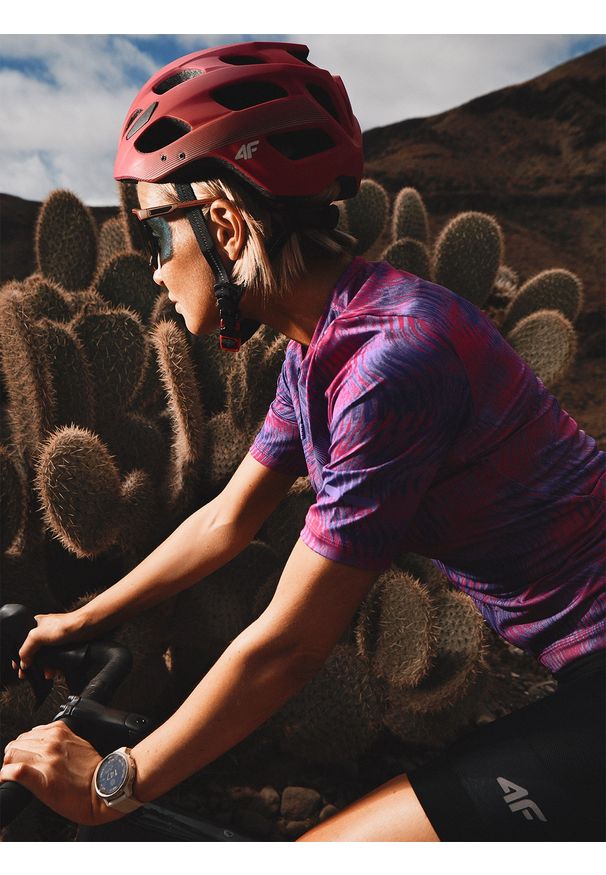 4f - 4F Koszulka kolarska damska - fioletowa L. Kolor: fioletowy. Materiał: dzianina, skóra, materiał. Długość: długie. Sport: kolarstwo