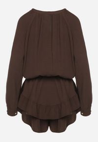 Born2be - Brązowy Bawełniany Kombinezon z Elastyczną Gumką w Talii i Spódnico-Spodenkami Gleasea. Okazja: na co dzień. Kolor: brązowy. Materiał: bawełna. Styl: casual, elegancki #4