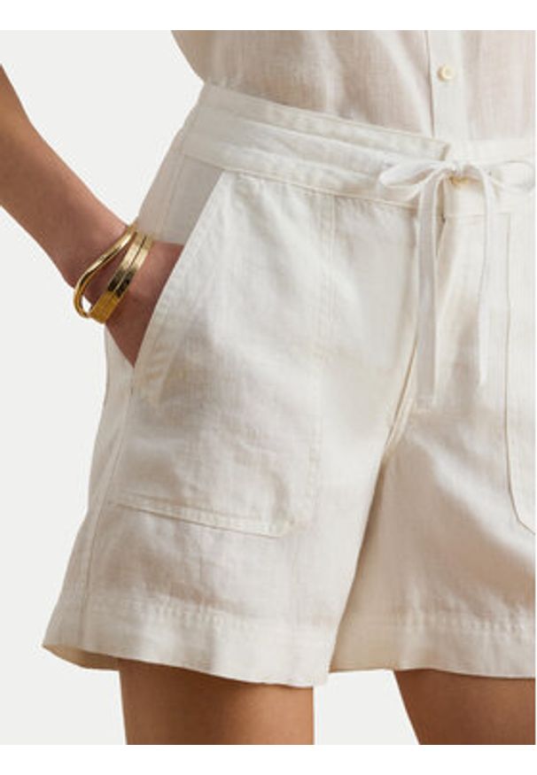 Lauren Ralph Lauren - LAUREN RALPH LAUREN Szorty materiałowe 200P13694001 Biały Regular Fit. Kolor: biały. Materiał: len