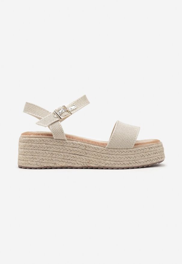 Born2be - Beżowe Sandały na Koturnie z Plecioną Platformą Vanesse. Okazja: na co dzień. Kolor: beżowy. Materiał: jeans. Sezon: lato. Obcas: na koturnie. Styl: elegancki, casual