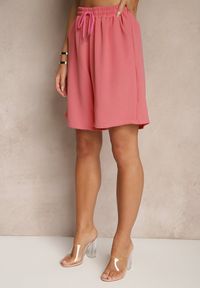 Renee - Różowe Szorty z Bawełną High Waist Ozdobione Sznurkiem Talanisse. Okazja: na co dzień, na spacer. Stan: podwyższony. Kolor: różowy. Materiał: bawełna. Wzór: aplikacja. Styl: klasyczny, elegancki, casual #5