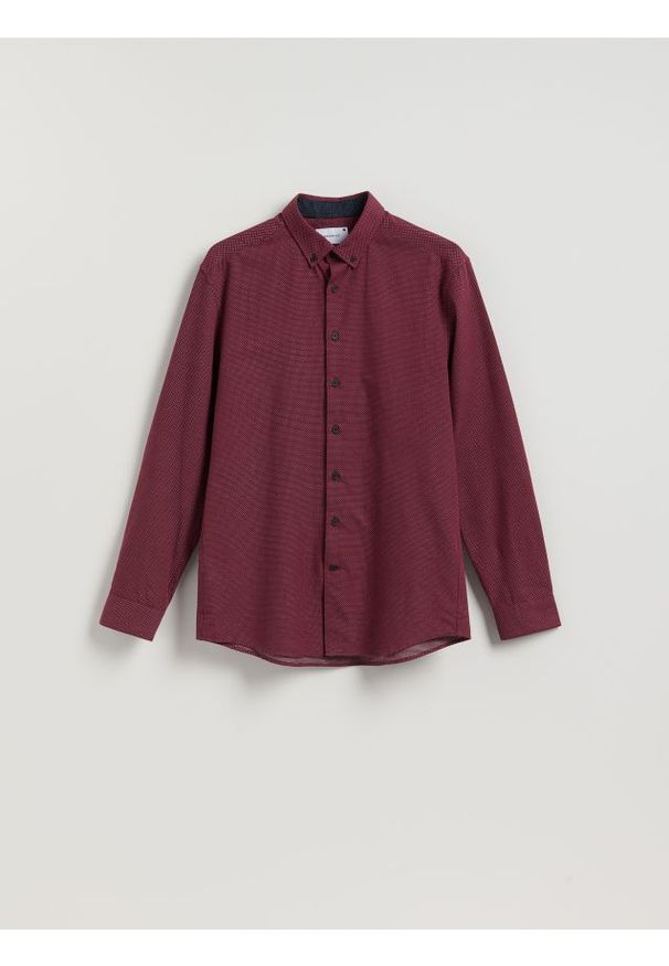 Reserved - Bawełniana koszula regular fit - bordowy. Kolor: czerwony. Materiał: bawełna