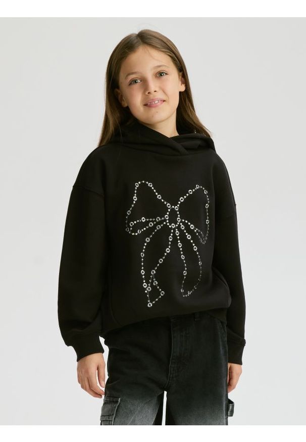 Reserved - Bluza z aplikacją - czarny. Typ kołnierza: kaptur. Kolor: czarny. Materiał: dzianina, bawełna. Wzór: aplikacja