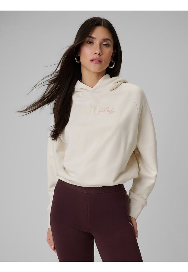 4f - 4F Bluza dresowa regular z kapturem damska - beżowa XXL. Okazja: na co dzień. Typ kołnierza: kaptur. Kolor: beżowy. Materiał: dresówka. Styl: casual