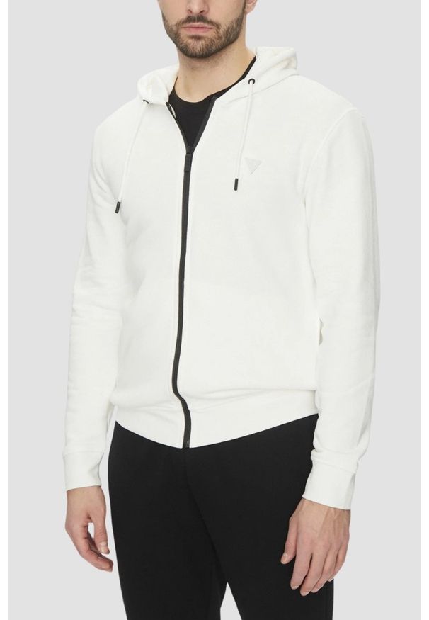 Guess - GUESS Biała męska bluza Aldwin, Rozmiar XXL. Kolor: biały. Materiał: bawełna, poliester. Długość rękawa: długi rękaw. Długość: długie. Sezon: zima, jesień